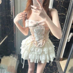 Victorian Ruffles & Lace Top & Skirt Set