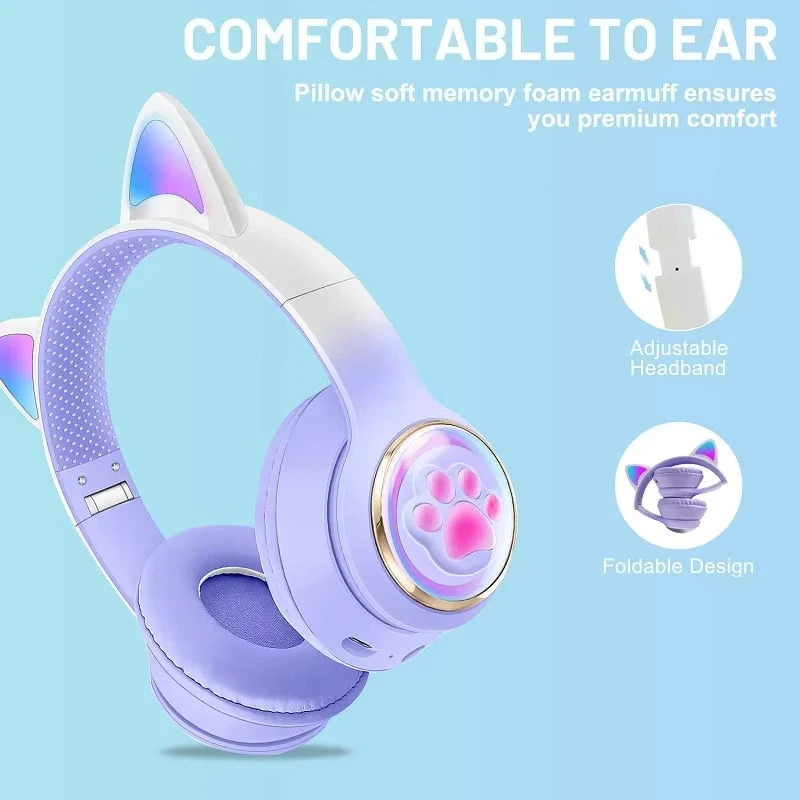 Paw Print Cat Ear Gaming Headphones - Image 11