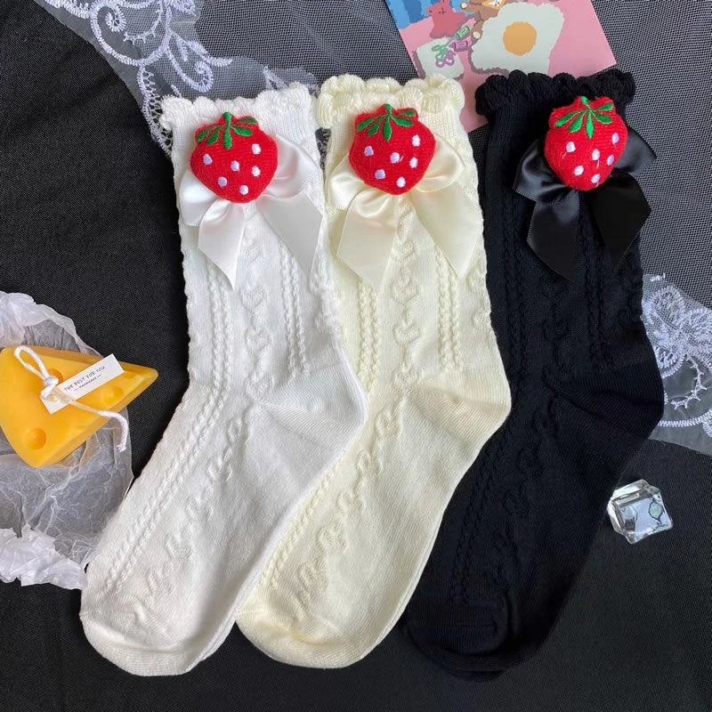 Berry Bow Ruffle Lace Socks - Image 3