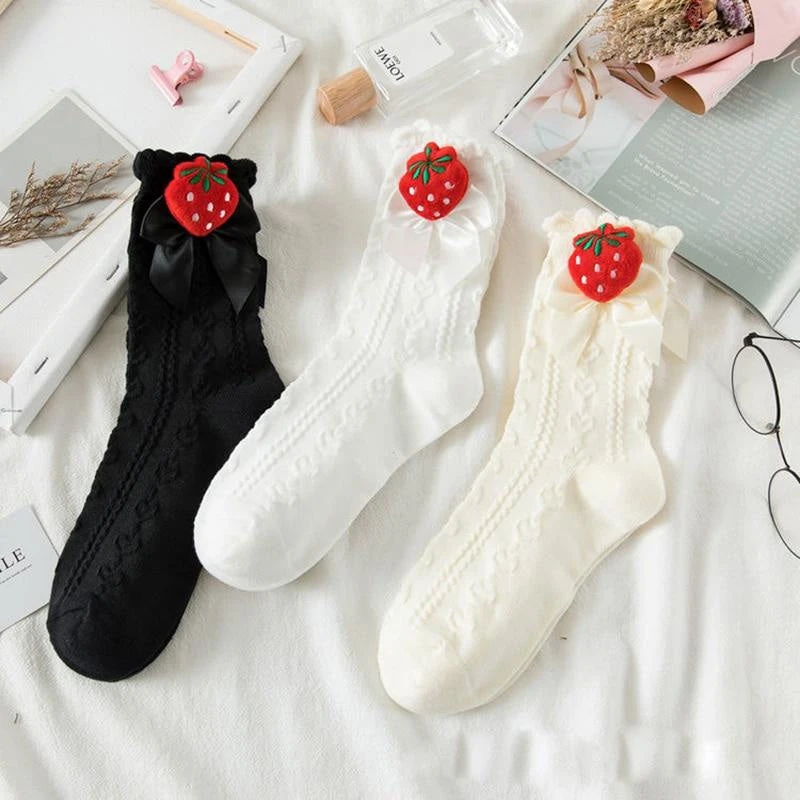 Berry Bow Ruffle Lace Socks - Image 4