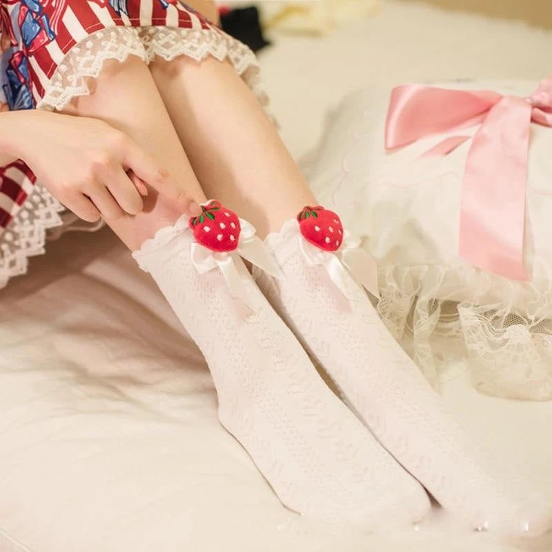 Berry Bow Ruffle Lace Socks - Image 7