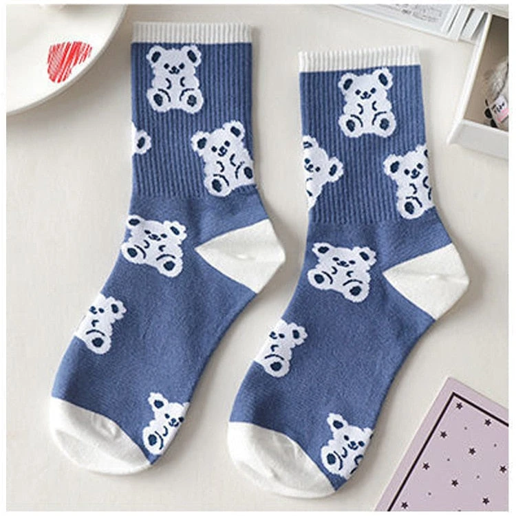 Blue Textured Teddy Bear Socks - Image 11