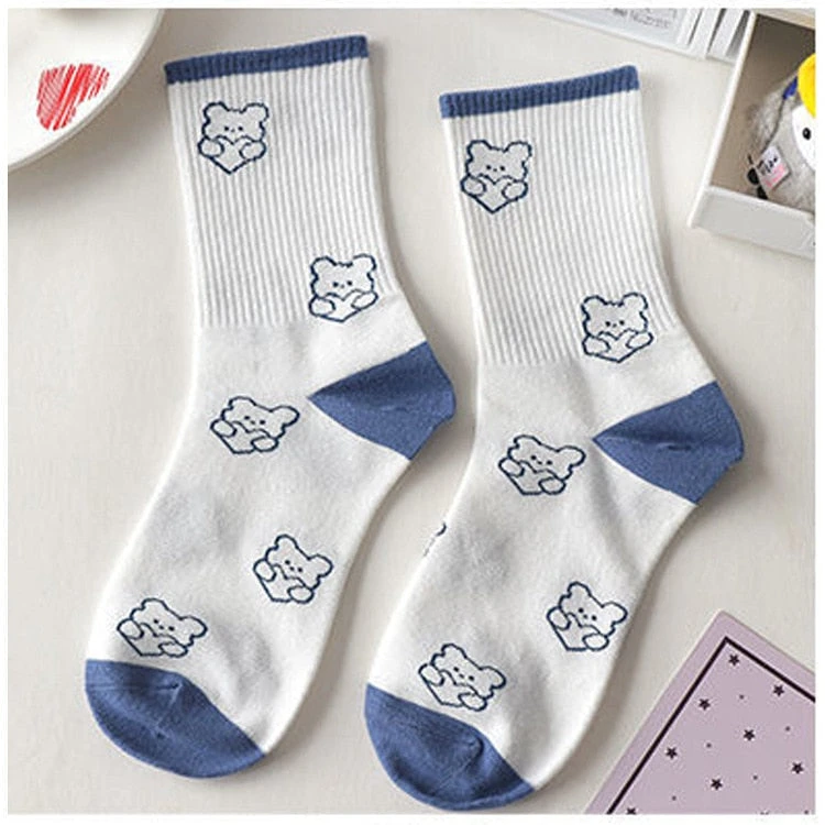 Blue Textured Teddy Bear Socks - Image 6