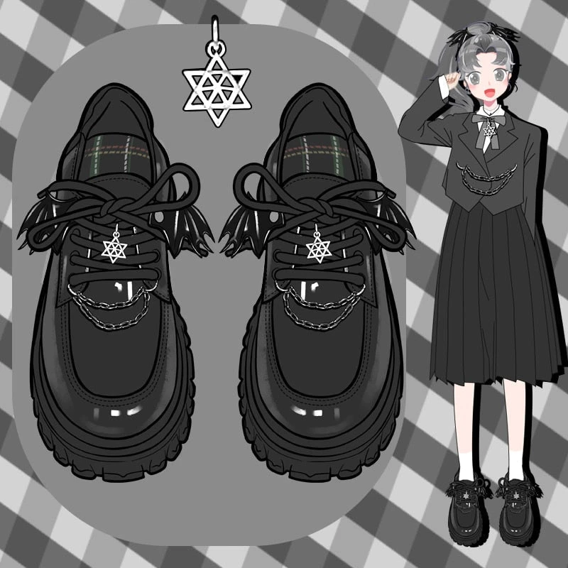Glossy Black Pentagram Mary Janes - Image 2