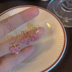 Golden Pink Heart Jewelry Set