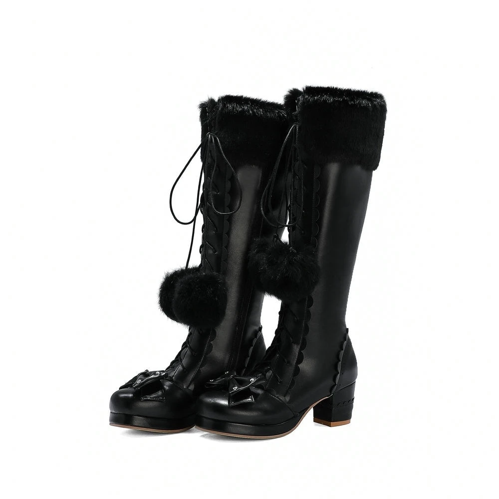 Bow Fur Knee High Boots - Image 6