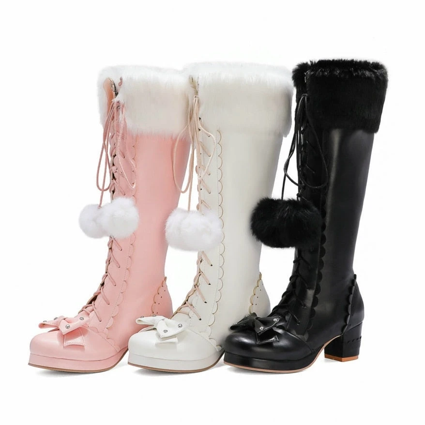 Bow Fur Knee High Boots - Image 4