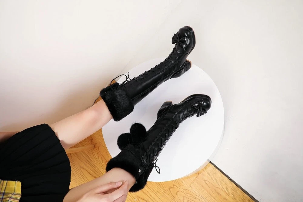 Bow Fur Knee High Boots - Image 14