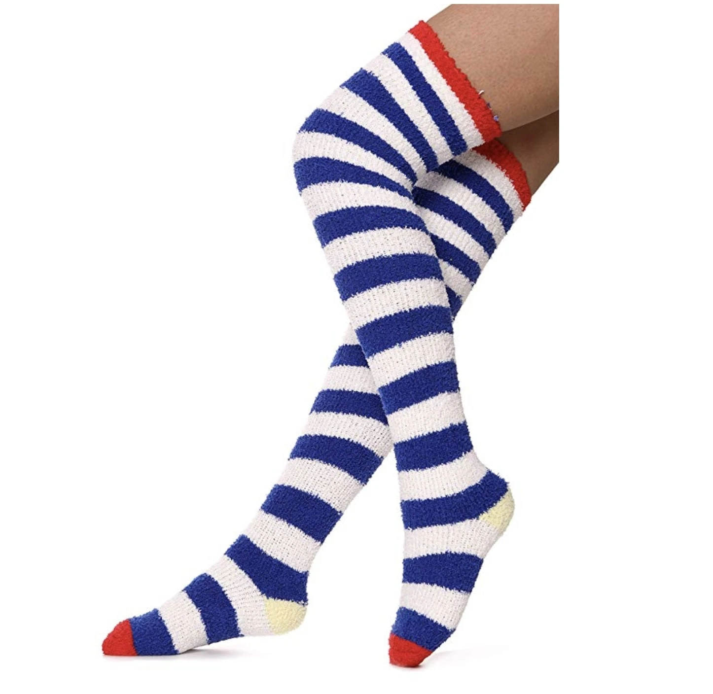 Navy Striped Fuzzy Thigh Highs - Image 2