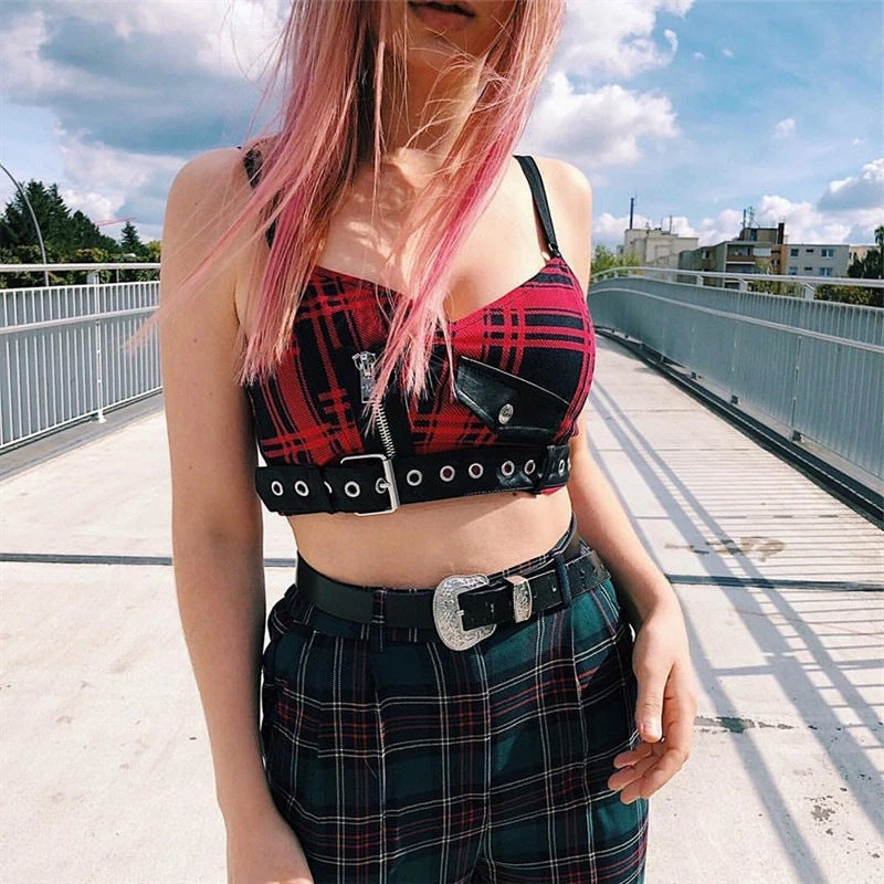Patchwork Plaid Crop Top - Image 4
