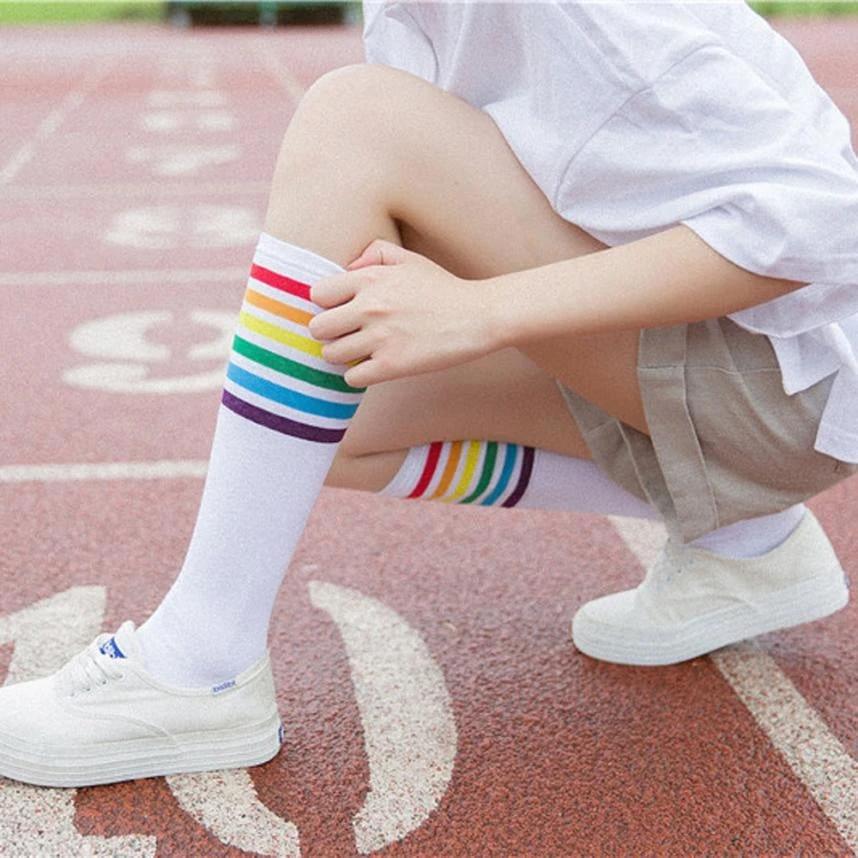 Rainbow Striped Pride Knee Socks - Image 2