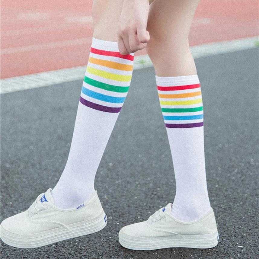 Rainbow Striped Pride Knee Socks - Image 3