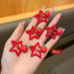 Red Strawberry Star Hair Clip Set