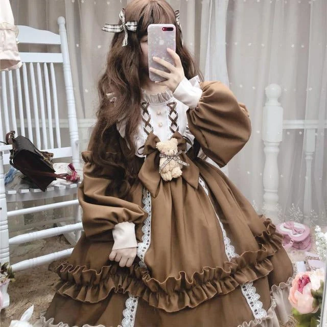Ruffled Brown Academia Dress - Image 3