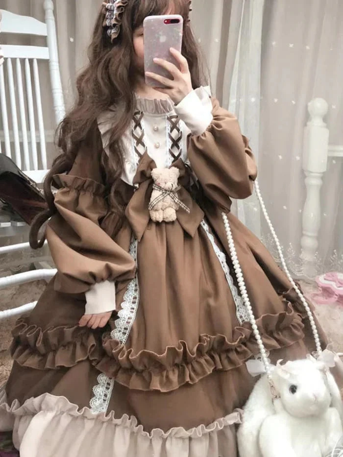 Ruffled Brown Academia Dress - Image 5