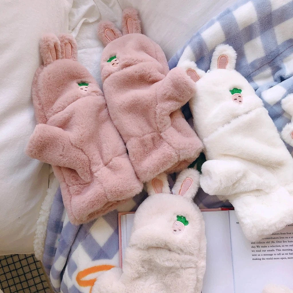 Strawbunny Plush Mittens - Image 2